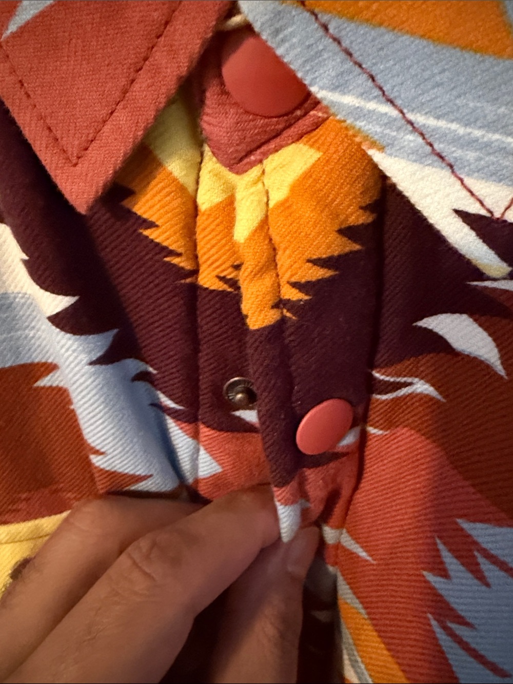 Sun + Stone Aztec Pattern Utility Jacket - Rust, Yellow, Light Blue - Picture 5 of 6
